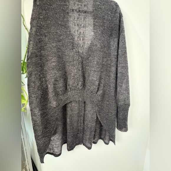 Cozy Charcoal Button-Up Cardigan High/Low - Picture 7 of 8